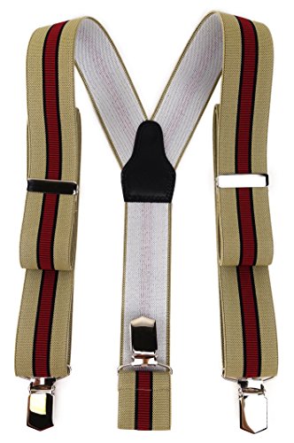 TigerTie Unisex Hosenträger in Y-Form mit 3 extra starken Clips - Farbe in beige schwarz rot gestreift - hochwertige Verarbeitung - Breite 35 mm von TigerTie