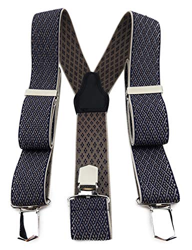 TigerTie Unisex Hosenträger in Y-Form mit 3 extra starken Clips - Farbe in blau beige silber gemustert - hochwertige Verarbeitung - Breite 35 mm von TigerTie