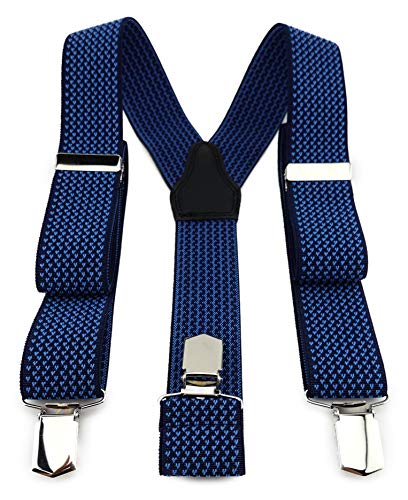 TigerTie Unisex Hosenträger in Y-Form mit 3 extra starken Clips - Farbe in blau dunkelblau gemustert - hochwertige Verarbeitung - Breite 35 mm von TigerTie