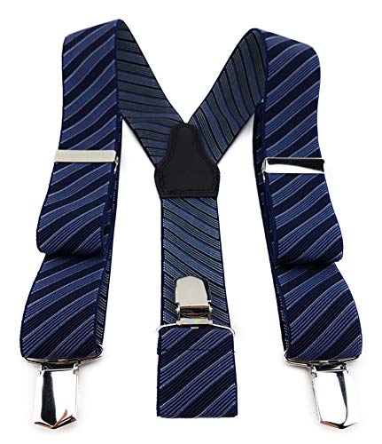 TigerTie Unisex Hosenträger in Y-Form mit 3 extra starken Clips - Farbe in blau marine silber gestreift - hochwertige Verarbeitung - Breite 35 mm von TigerTie