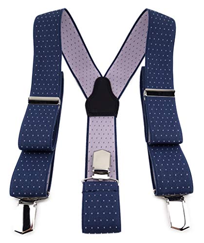 TigerTie Unisex Hosenträger in Y-Form mit 3 extra starken Clips - Farbe in blau rosa gepunktet - hochwertige Verarbeitung - Breite 35 mm von TigerTie