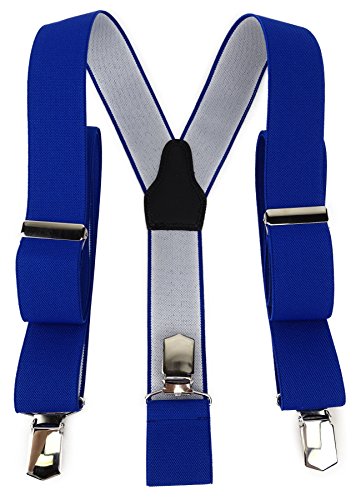 TigerTie Unisex Hosenträger in Y-Form mit 3 extra starken Clips - Farbe in blau royal einfarbig Uni - hochwertige Verarbeitung - Breite 35 mm von TigerTie
