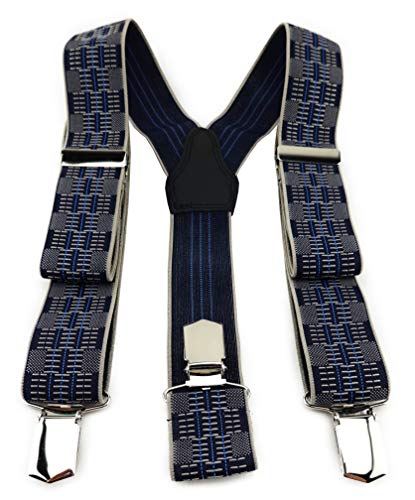 TigerTie Unisex Hosenträger in Y-Form mit 3 extra starken Clips - Farbe in blau silber marine gemustert - hochwertige Verarbeitung - Breite 35 mm von TigerTie