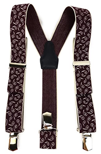 TigerTie Unisex Hosenträger in Y-Form mit 3 extra starken Clips - Farbe in bordeaux bordeauxviolett silber creme Paisley gemustert - hochwertige Verarbeitung - Breite 35 mm von TigerTie