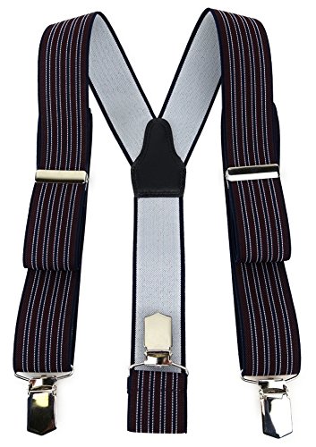 TigerTie Unisex Hosenträger in Y-Form mit 3 extra starken Clips - Farbe in bordeaux dunkelblau silber gestreift - hochwertige Verarbeitung - Breite 35 mm von TigerTie