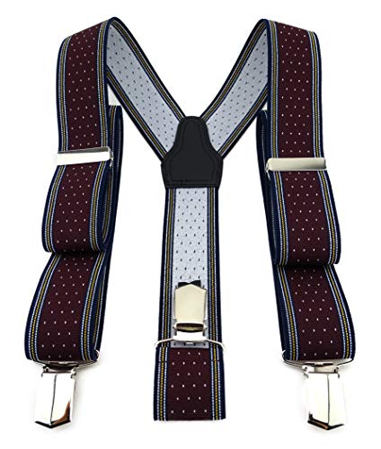 TigerTie Unisex Hosenträger in Y-Form mit 3 extra starken Clips - Farbe in bordeaux weinrot dunkelblau gold silber gepunktet gestreift - hochwertige Verarbeitung - Breite 35 mm von TigerTie