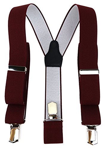 TigerTie Unisex Hosenträger in Y-Form mit 3 extra starken Clips - Farbe in bordeaux weinrot einfarbig Uni - hochwertige Verarbeitung - Breite 35 mm von TigerTie