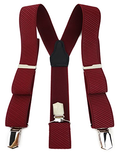 TigerTie Unisex Hosenträger in Y-Form mit 3 extra starken Clips - Farbe in bordeaux weinrot gestreift gemustert - hochwertige Verarbeitung - Breite 35 mm von TigerTie