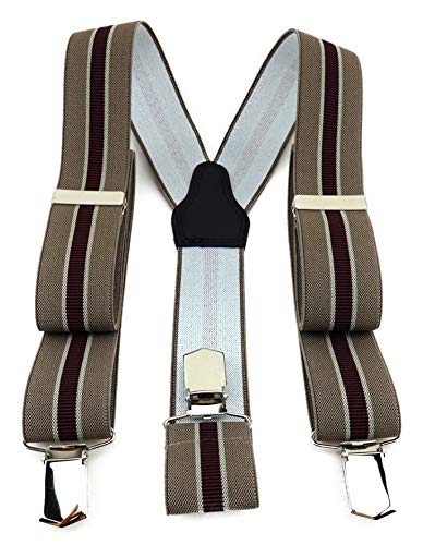 TigerTie Unisex Hosenträger in Y-Form mit 3 extra starken Clips - Farbe in braun bordeaux beige gestreift - hochwertige Verarbeitung - Breite 35 mm von TigerTie