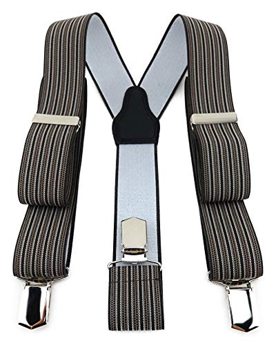 TigerTie Unisex Hosenträger in Y-Form mit 3 extra starken Clips - Farbe in braun dunkelbraun beige gestreift - hochwertige Verarbeitung - Breite 35 mm von TigerTie