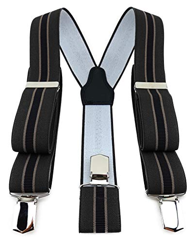 TigerTie Unisex Hosenträger in Y-Form mit 3 extra starken Clips - Farbe in braun dunkelbraun schwarz gestreift - hochwertige Verarbeitung - Breite 35 mm von TigerTie