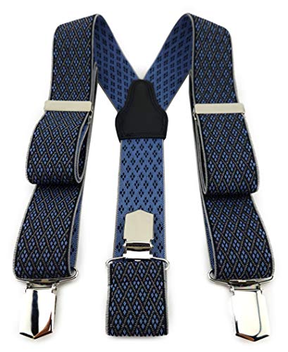 TigerTie Unisex Hosenträger in Y-Form mit 3 extra starken Clips - Farbe in dunkelblau grau gemustert - hochwertige Verarbeitung - Breite 35 mm von TigerTie