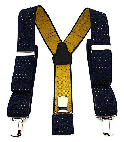 TigerTie Unisex Hosenträger in Y-Form mit 3 extra starken Clips - Farbe in dunkelblau marine gold gepunktet - hochwertige Verarbeitung - Breite 35 mm von TigerTie