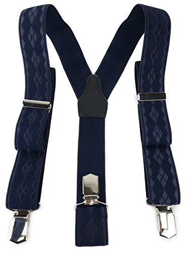 TigerTie Unisex Hosenträger in Y-Form mit 3 extra starken Clips - Farbe in dunkelblau marine kariert - hochwertige Verarbeitung - Breite 35 mm von TigerTie