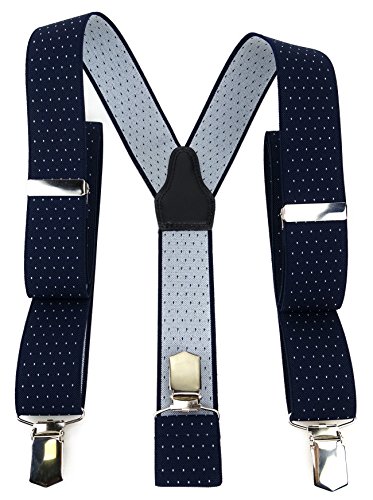 TigerTie Unisex Hosenträger in Y-Form mit 3 extra starken Clips - Farbe in dunkelblau marine silber gepunktet - hochwertige Verarbeitung - Breite 35 mm von TigerTie