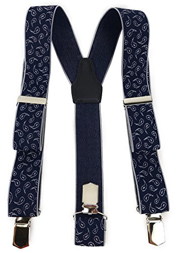 TigerTie Unisex Hosenträger in Y-Form mit 3 extra starken Clips - Farbe in dunkelblau marine silber grau Paisley gemustert - hochwertige Verarbeitung - Breite 35 mm von TigerTie