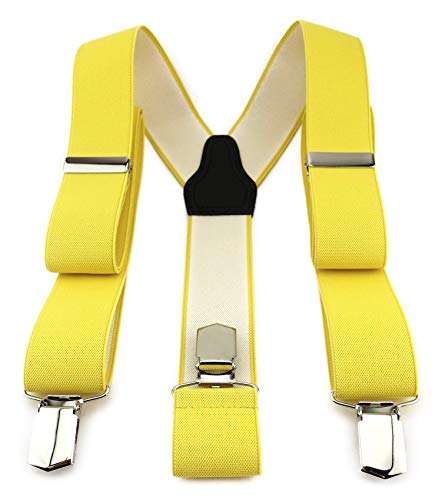 TigerTie Unisex Hosenträger in Y-Form mit 3 extra starken Clips - Farbe in gelb einfarbig Uni - hochwertige Verarbeitung - Breite 35 mm von TigerTie