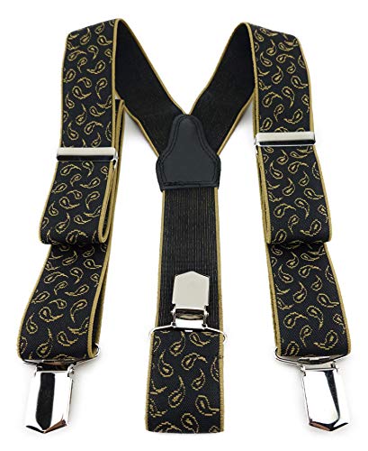 TigerTie Unisex Hosenträger in Y-Form mit 3 extra starken Clips - Farbe in gold schwarz Paisley gemustert - hochwertige Verarbeitung - Breite 35 mm von TigerTie