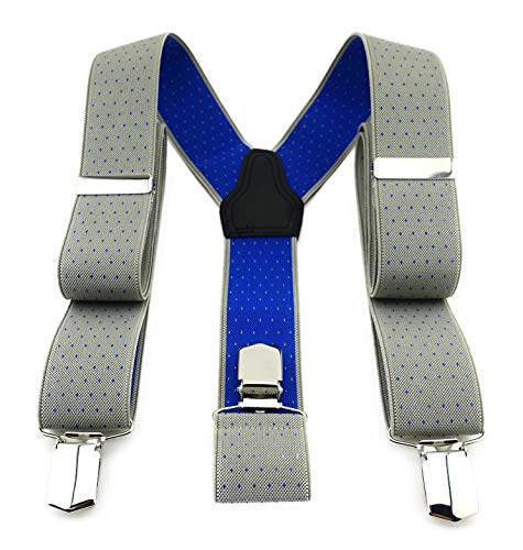 TigerTie Unisex Hosenträger in Y-Form mit 3 extra starken Clips - Farbe in grau royal blau gepunktet - hochwertige Verarbeitung - Breite 35 mm von TigerTie