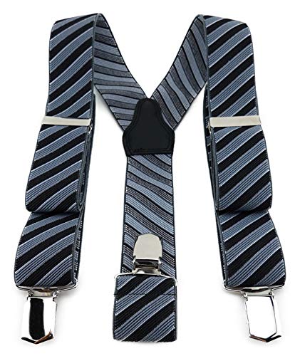 TigerTie Unisex Hosenträger in Y-Form mit 3 extra starken Clips - Farbe in grau schwarz silber gestreift - hochwertige Verarbeitung - Breite 35 mm TigerTie Unisex Hosenträger in Y-Form mit 3 extra starken Clips - Farbe in grau schwarz silber gestreift - hochwertige Verarbeitung - Breite 35 mm von TigerTie