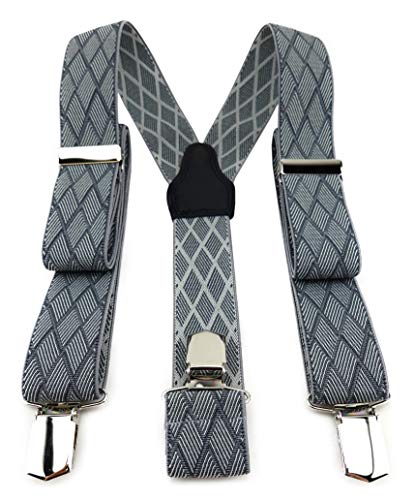 TigerTie Unisex Hosenträger in Y-Form mit 3 extra starken Clips - Farbe in grau silber kariert - hochwertige Verarbeitung - Breite 35 mm von TigerTie