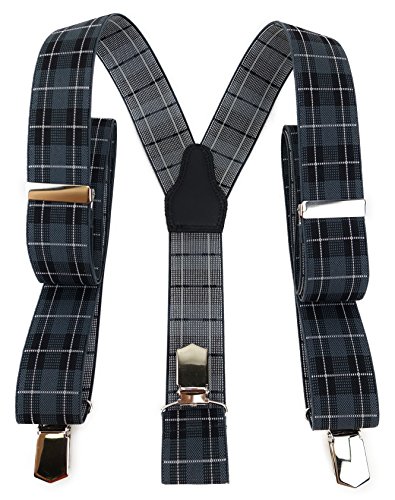 TigerTie Unisex Hosenträger in Y-Form mit 3 extra starken Clips - Farbe in grau silber schwarz kariert - hochwertige Verarbeitung - Breite 35 mm TigerTie Unisex Hosenträger in Y-Form mit 3 extra starken Clips - Farbe in grau silber schwarz kariert - hochwertige Verarbeitung - Breite 35 mm von TigerTie