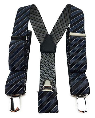 TigerTie Unisex Hosenträger in Y-Form mit 3 extra starken Clips - Farbe in graublau schwarz silber gestreift - hochwertige Verarbeitung - Breite 35 mm TigerTie Unisex Hosenträger in Y-Form mit 3 extra starken Clips - Farbe in graublau schwarz silber gestreift - hochwertige Verarbeitung - Breite 35 mm von TigerTie