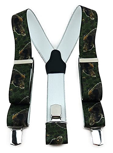 TigerTie Unisex Hosenträger in Y-Form mit 3 extra starken Clips - Farbe in grün braun mit Wildschweinmotiv - hochwertige Verarbeitung - Breite 35 mm von TigerTie
