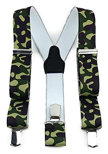 TigerTie Unisex Hosenträger in Y-Form mit 3 extra starken Clips - Farbe in grün oliv dunkelbraun Camouflage gemustert - hochwertige Verarbeitung - Breite 35 mm von TigerTie