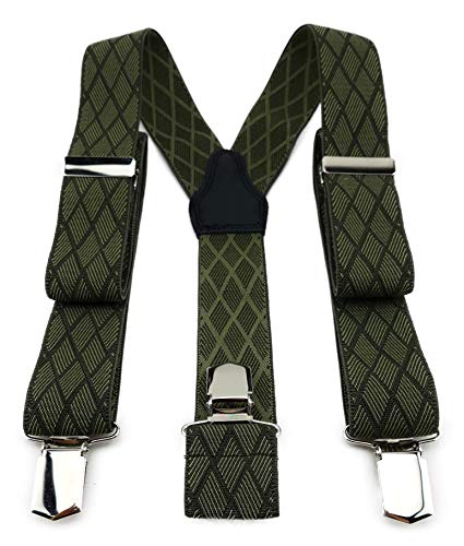 TigerTie Unisex Hosenträger in Y-Form mit 3 extra starken Clips - Farbe in grün olivgrün kariert - hochwertige Verarbeitung - Breite 35 mm von TigerTie