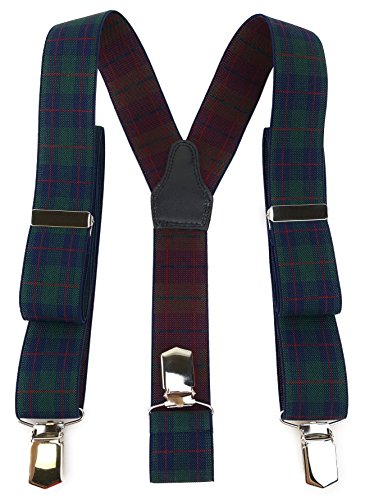 TigerTie Unisex Hosenträger in Y-Form mit 3 extra starken Clips - Farbe in grün rot dunkelblau kariert - hochwertige Verarbeitung - Breite 35 mm von TigerTie
