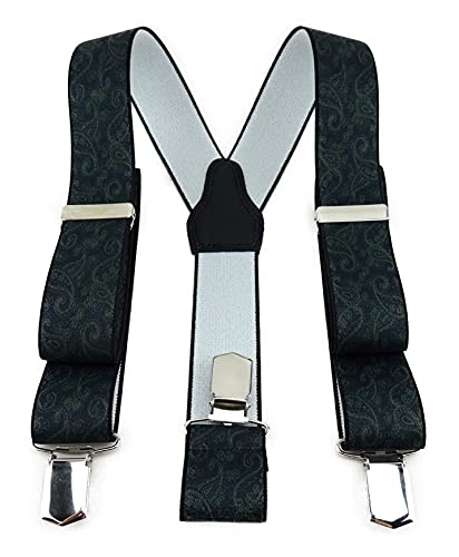 TigerTie Unisex Hosenträger in Y-Form mit 3 extra starken Clips - Farbe in grün schwarz Paisley gemustert - hochwertige Verarbeitung - Breite 35 mm von TigerTie