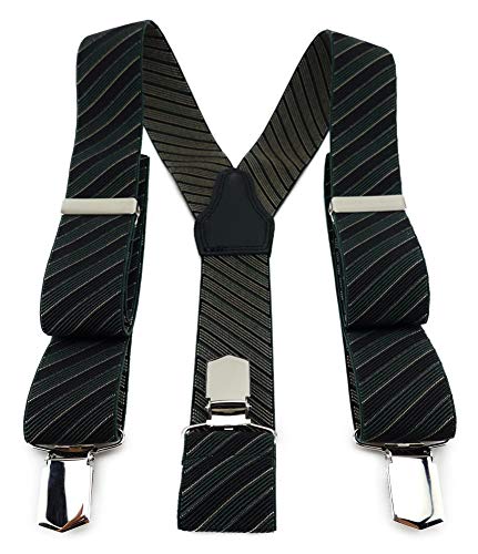 TigerTie Unisex Hosenträger in Y-Form mit 3 extra starken Clips - Farbe in grün schwarz beige gestreift - hochwertige Verarbeitung - Breite 35 mm von TigerTie