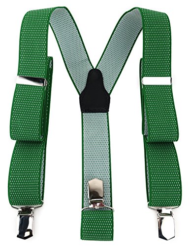 TigerTie Unisex Hosenträger in Y-Form mit 3 extra starken Clips - Farbe in grün weiß gepunktet - hochwertige Verarbeitung - Breite 35 mm von TigerTie