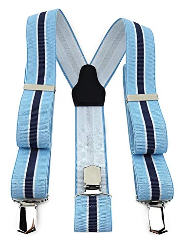 TigerTie Unisex Hosenträger in Y-Form mit 3 extra starken Clips - Farbe in hellblau blau weiss gestreift - hochwertige Verarbeitung - Breite 35 mm von TigerTie