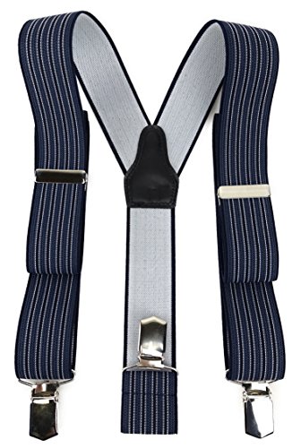 TigerTie Unisex Hosenträger in Y-Form mit 3 extra starken Clips - Farbe in marine dunkelblau blau silber gestreift gemustert - hochwertige Verarbeitung - Breite 35 mm von TigerTie