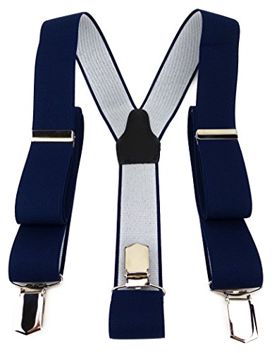 TigerTie Unisex Hosenträger in Y-Form mit 3 extra starken Clips - Farbe in marine dunkelblau einfarbig Uni - hochwertige Verarbeitung - Breite 35 mm von TigerTie