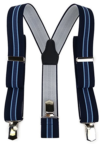 TigerTie Unisex Hosenträger in Y-Form mit 3 extra starken Clips - Farbe in marine dunkelblau hellblau gestreift - hochwertige Verarbeitung - Breite 35 mm von TigerTie