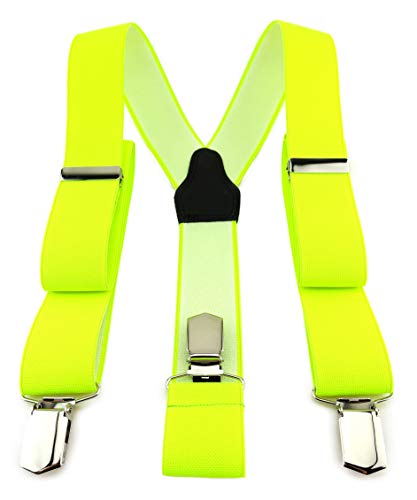 TigerTie Unisex Hosenträger in Y-Form mit 3 extra starken Clips - Farbe in neongelb einfarbig Uni - hochwertige Verarbeitung - Breite 35 mm von TigerTie