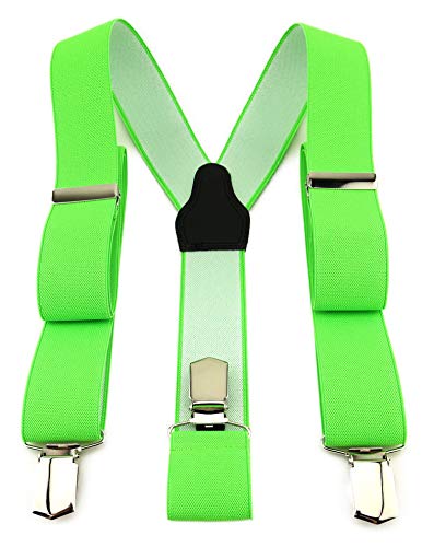 TigerTie Unisex Hosenträger in Y-Form mit 3 extra starken Clips - Farbe in neongrün einfarbig Uni - hochwertige Verarbeitung - Breite 35 mm von TigerTie