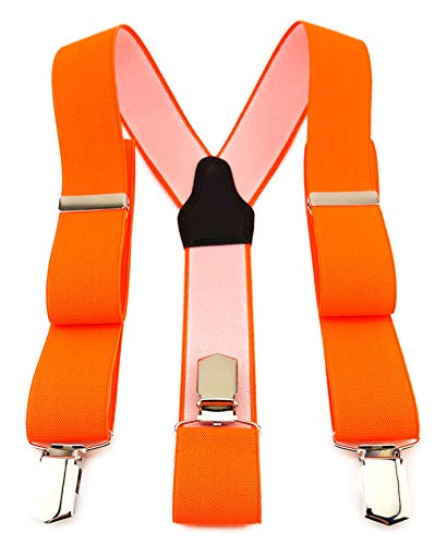 TigerTie Unisex Hosenträger in Y-Form mit 3 extra starken Clips - Farbe in neonorange einfarbig Uni - hochwertige Verarbeitung - Breite 35 mm von TigerTie
