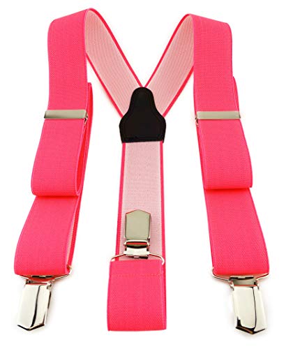 TigerTie Unisex Hosenträger in Y-Form mit 3 extra starken Clips - Farbe in neonpink einfarbig Uni - hochwertige Verarbeitung - Breite 35 mm von TigerTie