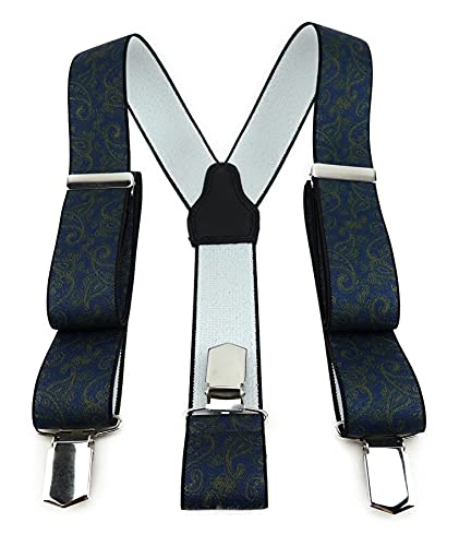 TigerTie Unisex Hosenträger in Y-Form mit 3 extra starken Clips - Farbe in oliv blau Paisley gemustert - hochwertige Verarbeitung - Breite 35 mm von TigerTie