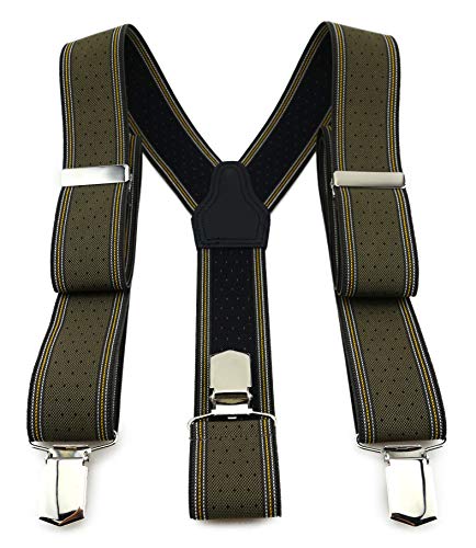 TigerTie Unisex Hosenträger in Y-Form mit 3 extra starken Clips - Farbe in olive dunkelbraun schwarz gold silber gepunktet gestreift - hochwertige Verarbeitung - Breite 35 mm von TigerTie