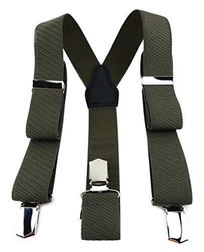 TigerTie Unisex Hosenträger in Y-Form mit 3 extra starken Clips - Farbe in olivgrün einfarbig gestreift - hochwertige Verarbeitung - Breite 35 mm von TigerTie