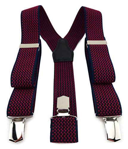 TigerTie Unisex Hosenträger in Y-Form mit 3 extra starken Clips - Farbe in rot dunkelblau gemustert - hochwertige Verarbeitung - Breite 35 mm von TigerTie