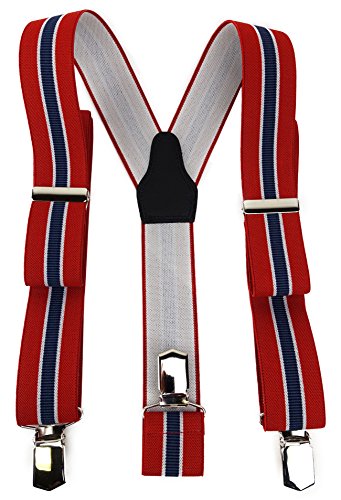 TigerTie Unisex Hosenträger in Y-Form mit 3 extra starken Clips - Farbe in rot dunkelblau silbergrau gestreift - hochwertige Verarbeitung - Breite 35 mm von TigerTie