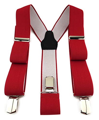 TigerTie Unisex Hosenträger in Y-Form mit 3 extra starken Clips - Farbe in rot einfarbig Uni - hochwertige Verarbeitung - Breite 35 mm von TigerTie