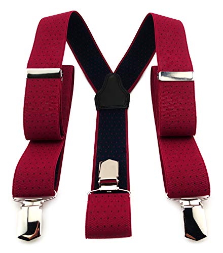 TigerTie Unisex Hosenträger in Y-Form mit 3 extra starken Clips - Farbe in rot weinrot marine gepunktet - hochwertige Verarbeitung - Breite 35 mm von TigerTie