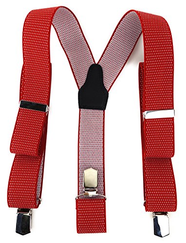 TigerTie Unisex Hosenträger in Y-Form mit 3 extra starken Clips - Farbe in rot weiß gepunktet - hochwertige Verarbeitung - Breite 35 mm von TigerTie